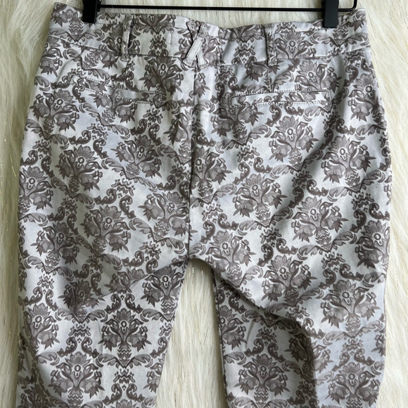 Anthropologie Cartonnier Womens Charlie Ankle Pants Ivory Brown Damask Stretch 0 - Picture 7 of 9